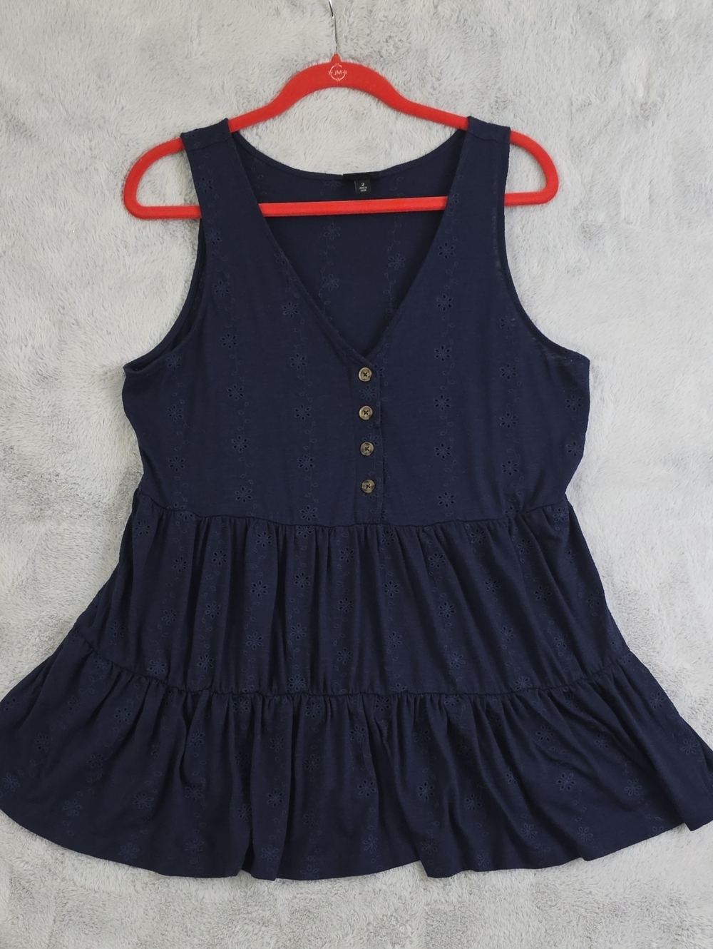 torrid Navy Eyelet Tiered Tank with Button Front